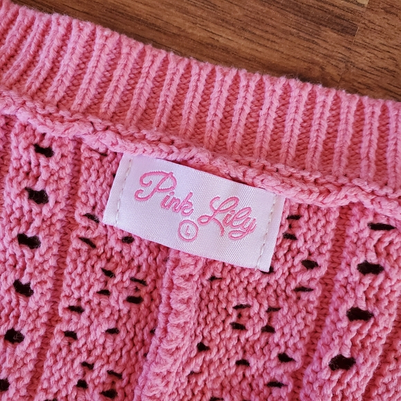 Pink Lily Knit Cardigan Size Large Button Up - Picture 4 of 6